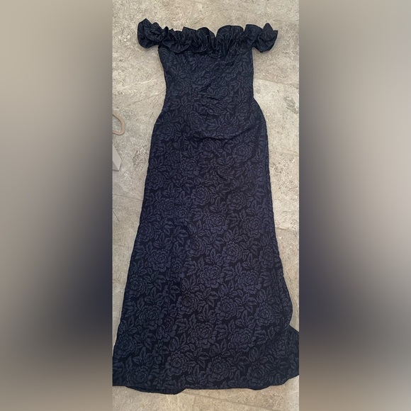 Xscape Evenings Ruffle Off the Shoulder Brocade Gown - Picture 4 of 5